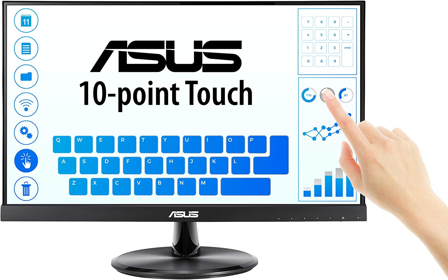 Asus Monitor Touch 21.5\" VT229H, Full HD (1920 x 1080), 10 Puntos táctiles, panel IPS, sin marco, antiparpadeo, Filtro de luz Azul, HDMI, dureza 7H