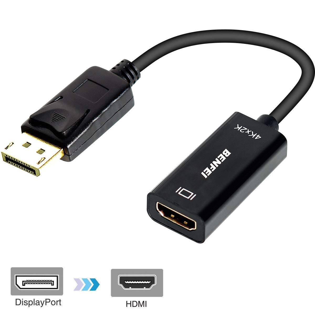 DisplayPort to HDMI 4K UHD Adapter with Audio DP Display Port to HDMI Ultra HD 4K 2K 3D Converter Male to Female Gold-Plated Cord for Lenovo Dell HP and Other Brand