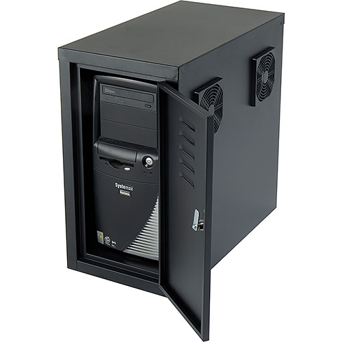 ORBIT CPU COMPUTER ENCLOSURE CABINET WITH FRONT/REAR DOORS AND 2 EXHAUST FANS - BLACK