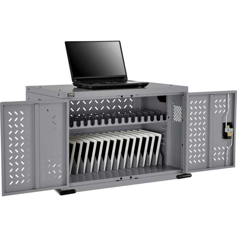 Gabinete de carga de 16 dispositivos Global Industrial ™ para Chromebooks y tabletas gris