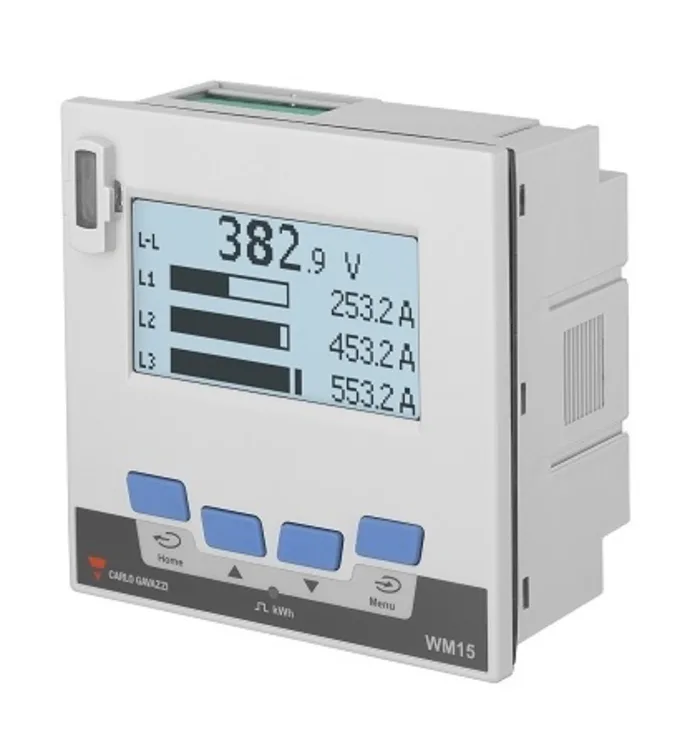 Medidor de energía Carlo Gavazzi serie WM15, display LCD, 3 fases, dim. 96mm x 96mm