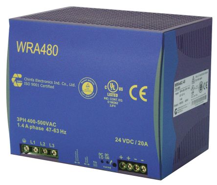 LUTZE WRA480-24 722-805 REGULATED POWER SUPPLY 480W 3PH 24VDC OUTPUT NEW