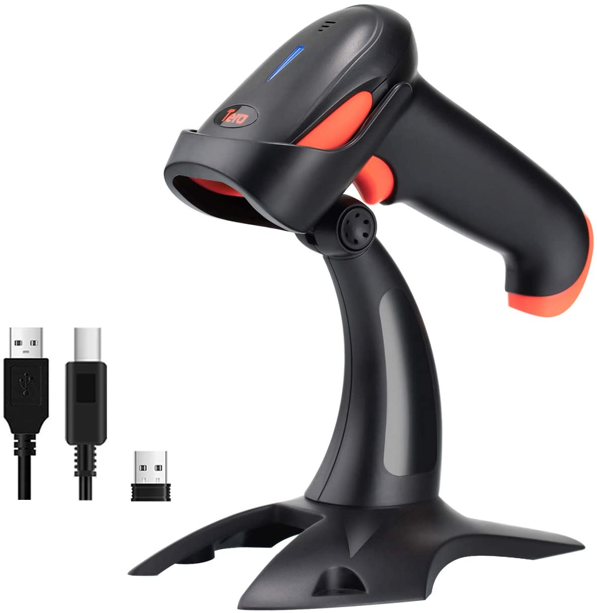 TERA WIRELESS 2D QR BARCODE SCANNER CON SOPORTE, 3 EN 1 BLUETOOTH Y 2.4GHZ CONEXIÓN INALÁMBRICA Y USB CON CABLE, CONECTAR SMART PHONE TABLET PC, LECTOR DE CÓDIGOS DE BARRAS