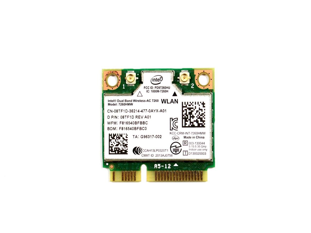 8TG1D REV A01  Intel Dual Band Wireless-AC 7260 WLAN WiFi 802.11 ac/a/b/g/n + Bluetooth 4.0 Half-Height Mini-PCI Express Card.