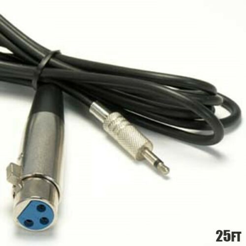7.62 m XLR 3 Pin Female to 3.5mm 1/8 Mono Male Mic Microphone Audio Cable Nickel