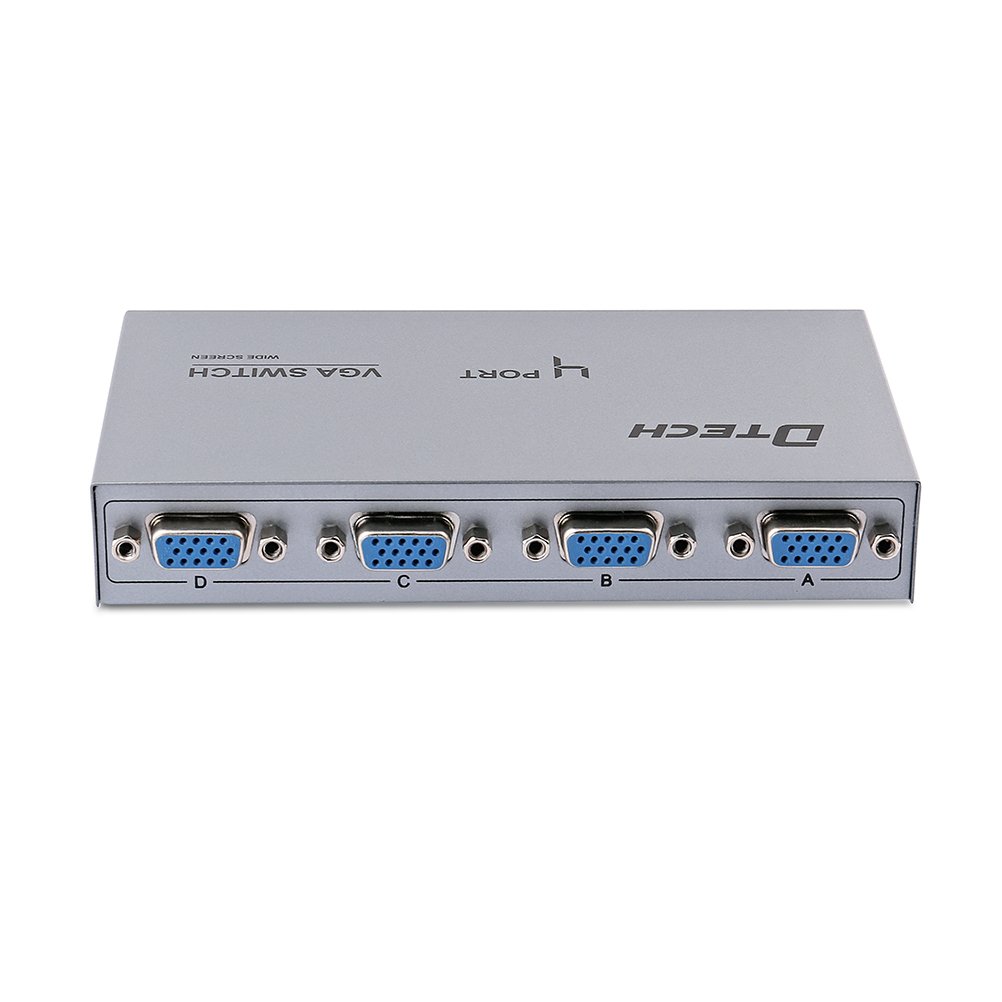 DTECH 4-Port VGA Switch Box 4 Input 1 Output for Video Sharing 2 PC in 1 Monitor Out.