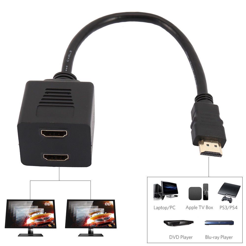HDMI MALE TO 2x DUAL HDMI FEMALE Y SPLITTER SWITCH ADAPTER CABLE