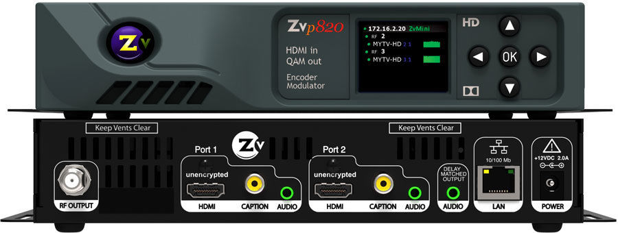 ZeeVee ZvPro 820 Dual Channel HDMI Encoder / QAM Modulator HD Video Distribution over Coax Dual Channel Unencrypted HDMI Inputs 1080p/i, 720p, 480p/i Output HDTV Compatible