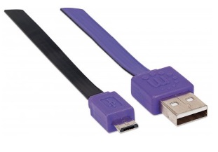 CABLE USB MANHATTAN V2.0 A-MICRO B 1.0M PLANO NEGRO/MORADO 391368