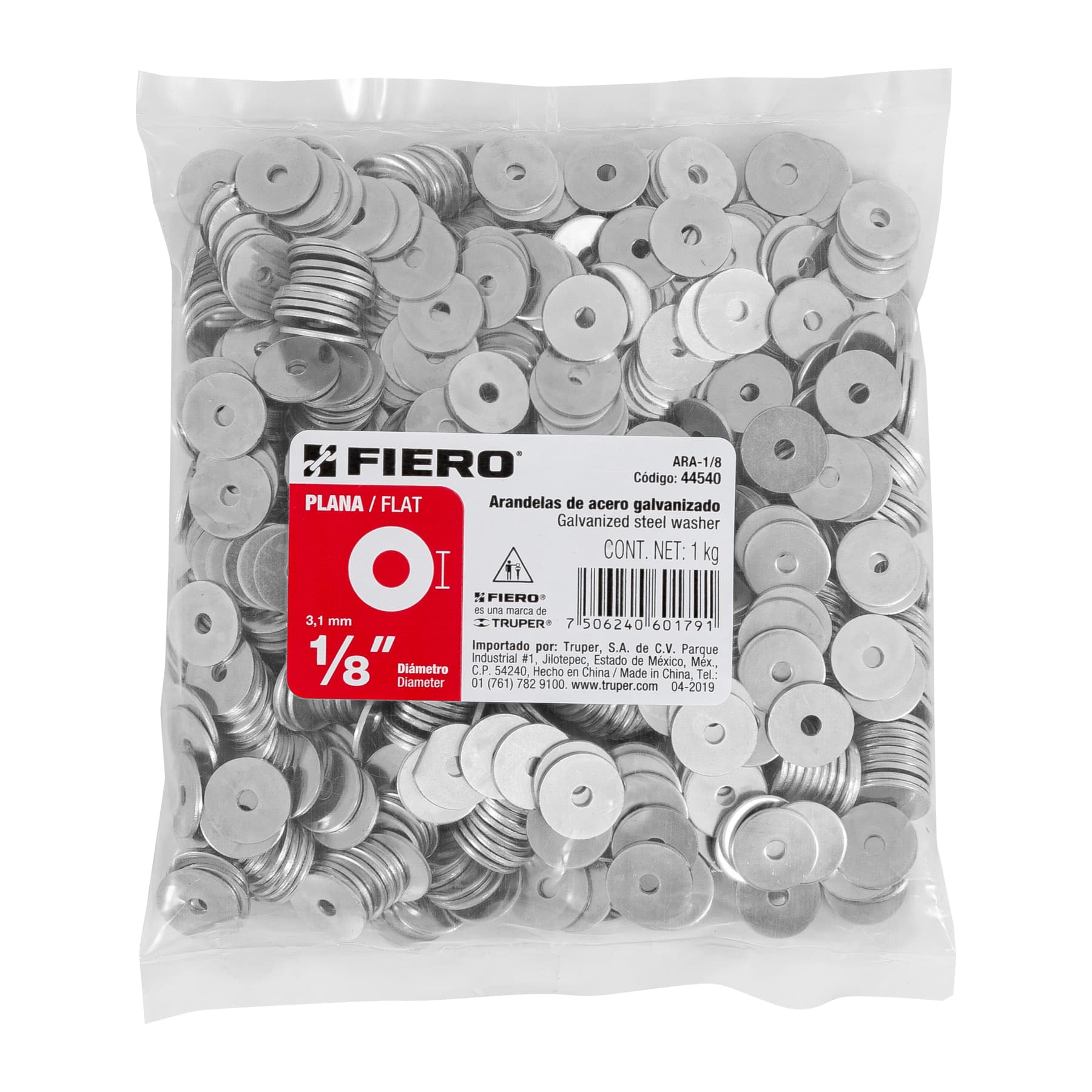 BOLSA DE A KILO DE ARANDELAS PLANAS GALVANIZADAS 1 8 MARCA FIERO