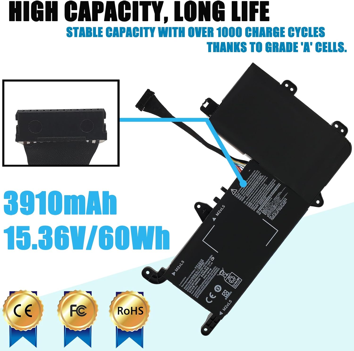 Batería genérica L16M4PB0 Compatible con Lenovo Legion Y720-15IKB Series 5B10M33724 L16S4TB0 5B10M33723 15.36V 60Wh 4-Cell