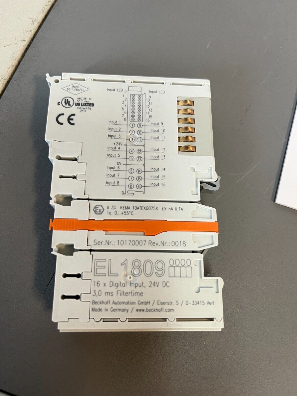 TERMINAL ETHERCAT BECKHOFF EL1809, MODULO DE DIGITAL DE 16 CANALES, 24 VDC-