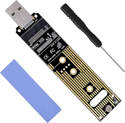 Adaptador NVMe a USB, M.2 SSD a USB 3.1 tarjeta tipo A, M.2 PCIe basado en M Key lector convertidor de disco duro como SSD portátil de 10 Gbps USB 3.1 Gen 2 Chip de puente compatible con Windows XP 7 8 10, Mac OS