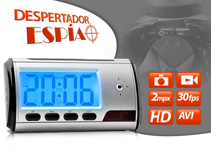 Reloj despertador espía, control remoto, grabación de voz, video 720p, 2mpx