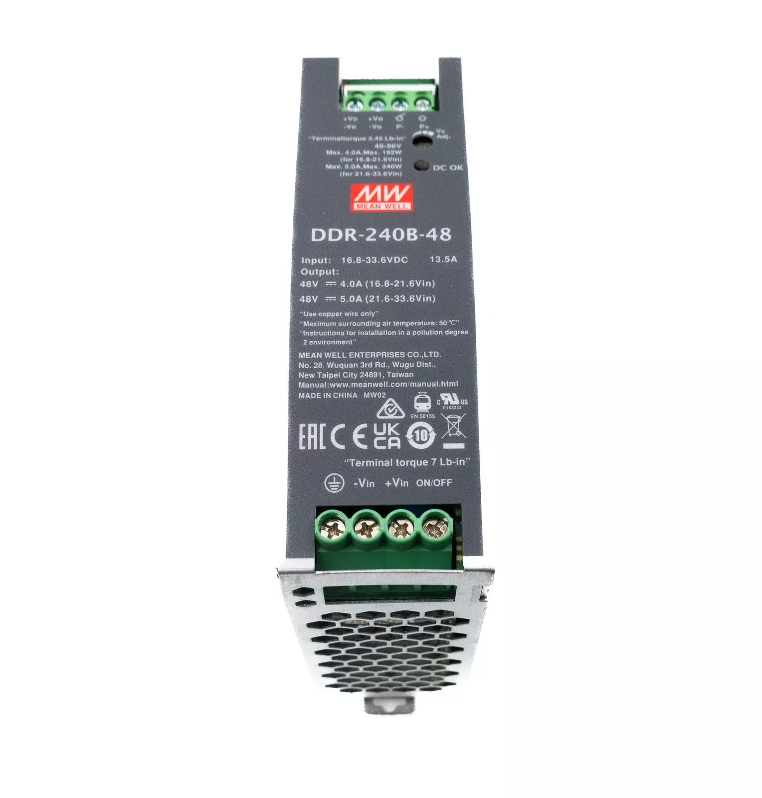 CONVERTIDOR CC-CC MEAN WELL DDR-240B-48 - 240 W - ENTRADA DE 16,8 A 33,6 V, SALIDA DE 48 V
