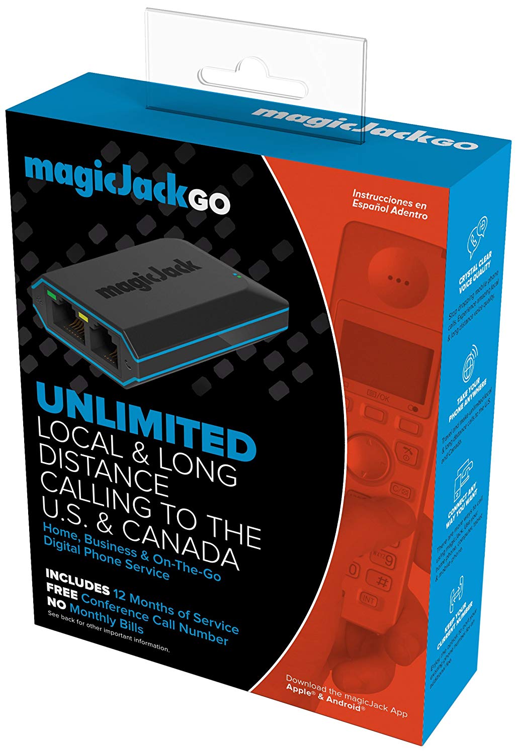MagicJackGo  servicio de teléfono digital portátil residencial, comercial y móvil que le permite realizar llamadas locales y de larga distancia ilimitadas a los EE. UU. y Canadá.