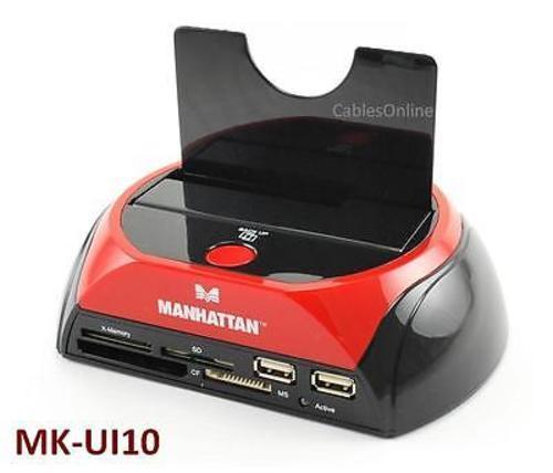 Manhattan USB/ eSATA Multi-Function SATA 3.5"/2.5" HD Quick Dock/ USB Hub + Card Reader. Mod. 130004. MK-UI10