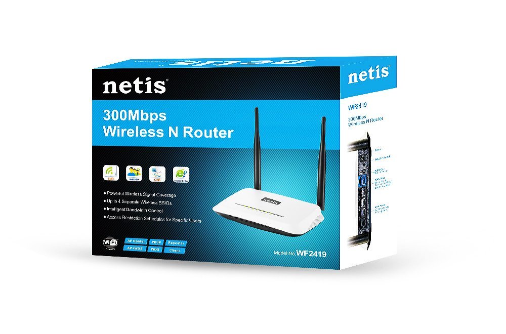 Netis WF2419 Wireless N300 Router, Access Point And Repeater All in One, Advanced QoS, WPS Setup, 5 dBi High Gain Antenna