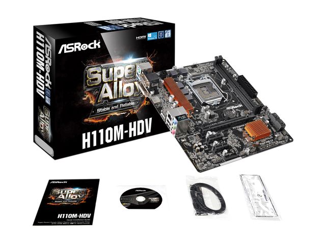 ASROCK H110M-HDV, SUPPORT 6TH GEN INTEL CORE I7/I5/I3/PENTIUM/CELERON SOCKET 1151, 2 X DDR4 MAX 32GB, CHIPSET H 110, SUPPORT WINDOWS 10 / 8 64BITS, 7 64/32 BITS