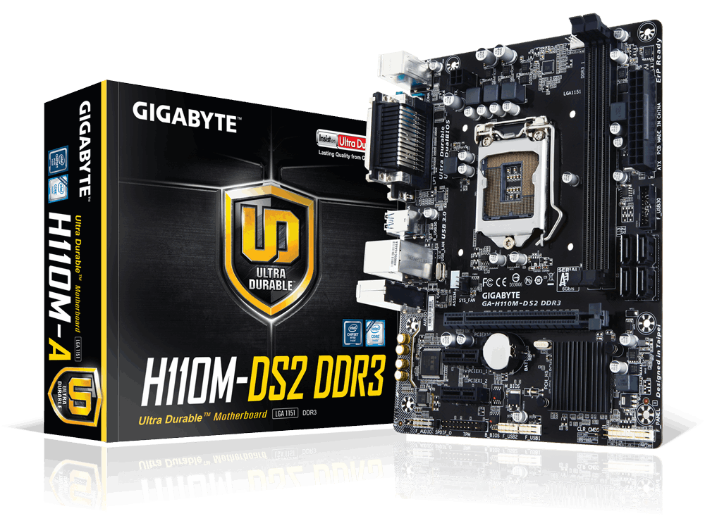 GIGABYTE MB GA-H110M-DS2 DDR3-LA SUPPORT INTEL CORE I7/I5/I3/PNTIUM/CELERON SOCKET LGA 1151, CHIPSET INTEL H110, 2 X DDR3 MAX 32 GB RAM, SUPPORT WINDOWS 10/8.1 64BITS, WINDOWS 7 32/64 BITS