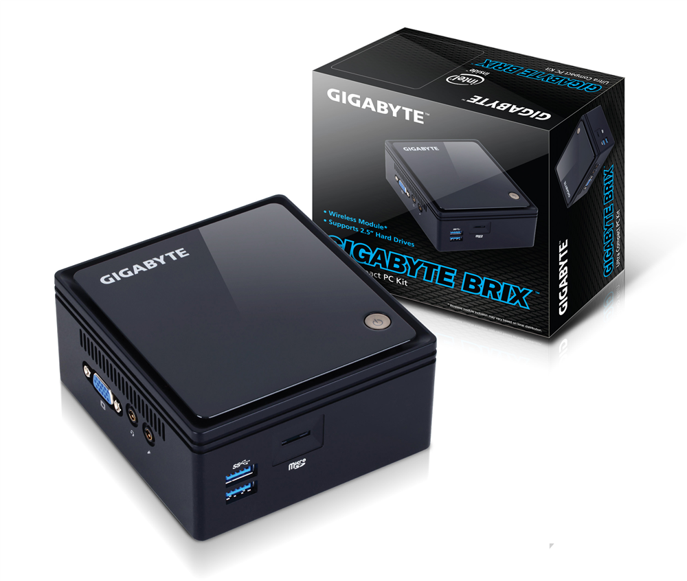GIGABYTE PC Brix GB-BACE-3150, INTEL CELERON N3150 UP TO 2.08 GHZ, 1 X SODIMM DDR3L 1.35V MAX 8GB, MICRO SD PORT, WINDOWS 7 / 8.1 / 10 64 BITS