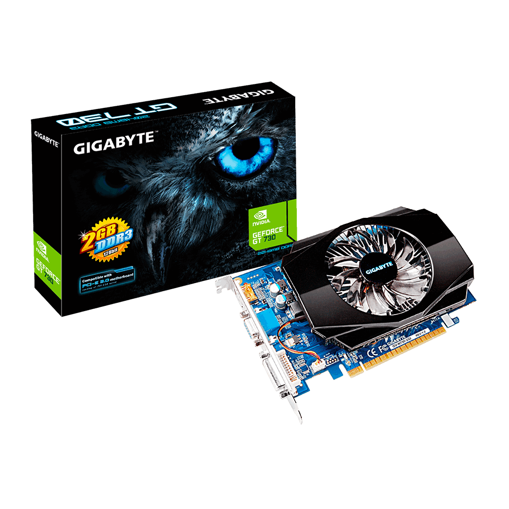 GIGABYTE VC GV-N730-2GI, CHIPSET GEFORCE GT730  2GB DDR3 PCI-E 2.0, MAX RESOLUTION 4096 X 2160, MULTIVIEW X 3, DVI-D/HDMI/D-SUB.