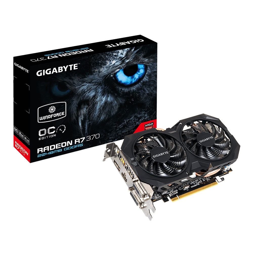 GIGABYTE VC GV-R737WF2OC-2GD, CHIPSET RADEON R7 370, 2GB GDDR5, PCI-E 3.0, MAX RESOLUTION 4096 X 2160, MULTI VIEW 4, DUAL-LINK DVI-D / HDMI / DISPLAY PORT