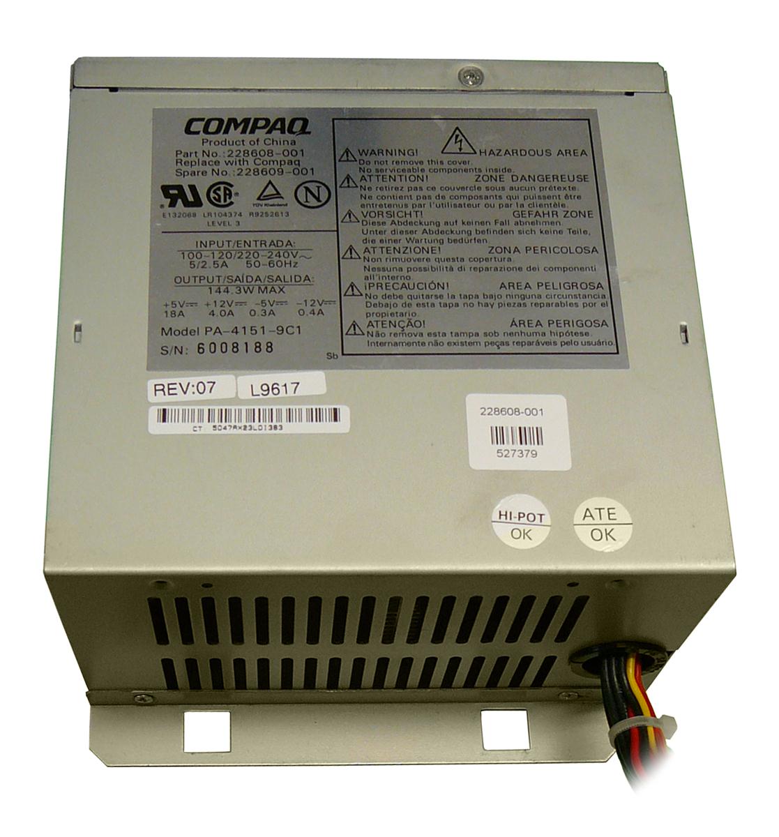 Compaq 145Watt Power Supply for Natelligent 8500 Series Router Mfr P/N 228608-001