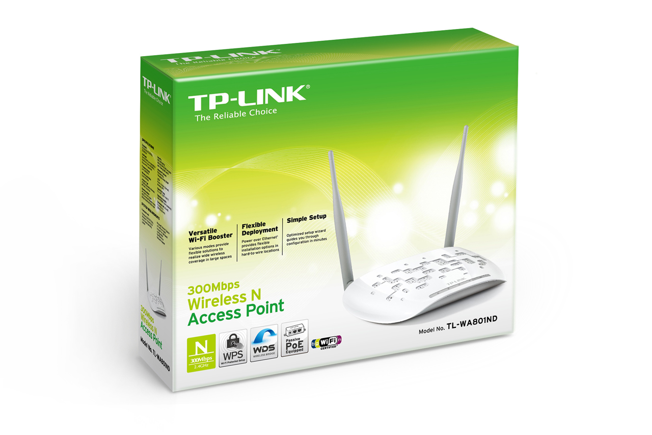 ACCESS POINT INALAMBRICO TP-LINK TL-WA801ND 802.11N/G/B 300MBPS 2 ANTENAS DESM 5DBI CONECTOR SMA