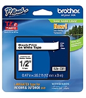 CINTA LAMINADA BROTHER NEGRO SOBRE BLANCO DE 12 MM TZE231