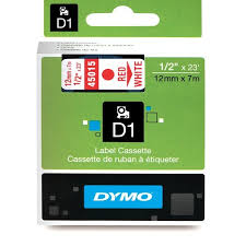 DYMO cinta Etiquetado, D1, Split Back, Adhesive, Easy Peel, 1/2 "x23", rojo en blanco