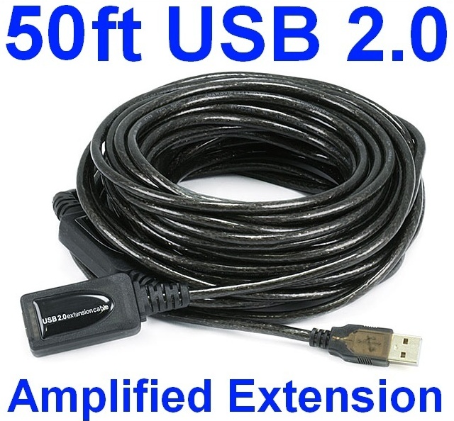 50ft Active/Amplified USB 2.0 Extension Camera/Webcam/Printer Cable Male-Female