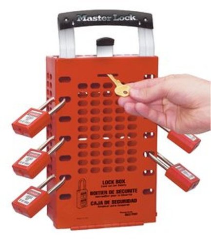 Master Lock Group Lock Box for Lockout/Tagout, Steel, Red