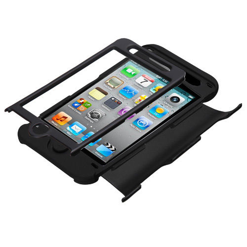 Black TUFF Rugged Hybrid Protector Cover Case for iPod Touch 4
