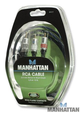 CABLE AV, ESTEREO 3.5MM A 2 RCA 1.5M, AZ