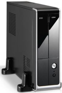 Gabinete SLIM Micro-ATX y Mini-ITX con soportes para posicion Vertical con fuente de 450 watts 24 pines mas 2 Sata; cuenta con 1 bahia externa para DVD / CD; puertos USB,  lectora de tarjetas Flash; S
