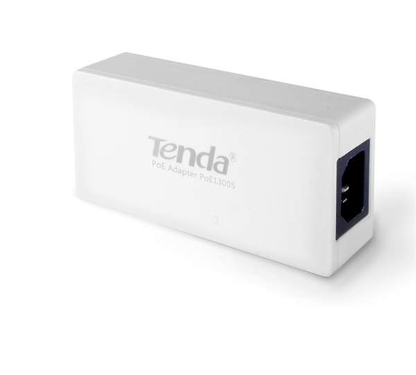 Inyector POE TENDA, (PoE1300S) (1) LAN 10/100/1000Mbps y (1) puerto POE 10/100/1000Mbps. Datos y alimentacion sobre el mismo cable, soporta hasta 15.4w de salida, plug and play, gabinete de plastico,