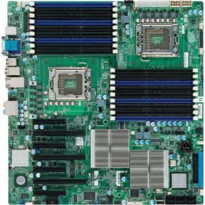 Motherboard E-ATX Supermicro Modelo, Modelo X8DAH+-F-O; para Dual LGA1366 Sockets soporta Intel 64-bit Quad-Core Xeon 5500 (Nehalem-EP processor), QPI hasta 6.4 GT/s; Chipset: Intel 5520 (Tylersburg)