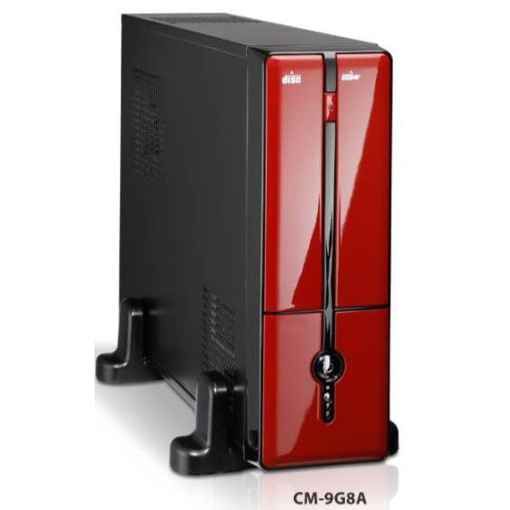 Gabinete SLIM Micro-ATX y Mini-ITX con soportes para posicion Vertical con fuente de 450 watts 24 pines mas 2 Sata; cuenta con 1 bahia externa para DVD / CD; lectora de tarjetas Flash; puertos USB, Sa