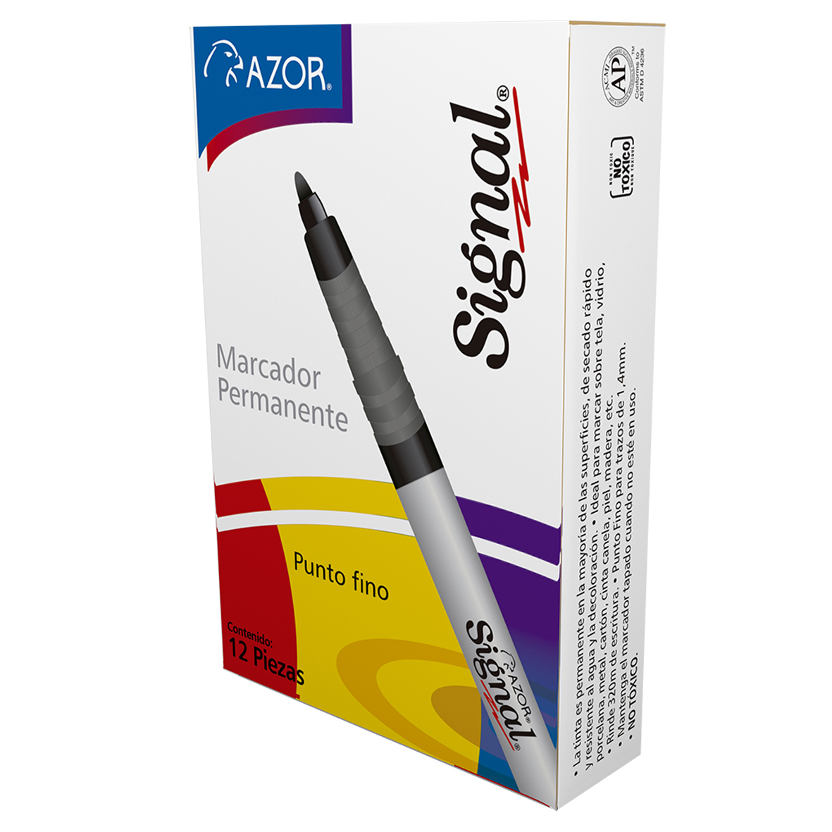 Marcador Permanente AZOR SIGNAL 30006 Naranja. Punto Fino. Paquete con 12 piezas -