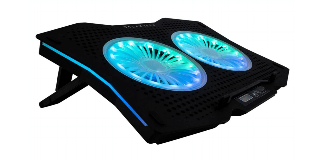 Base Enfriadora Balam Rush BR-931304 - Negro, Compatible con Laptop de 15.6- 17 Pulgadas, 2 Ventiladores de 11.5 cm. Iluminación RGB, Display LCD