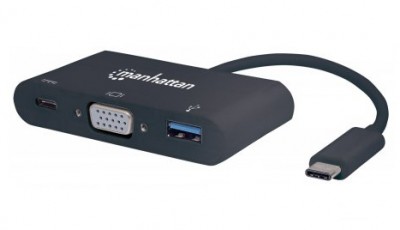 Convertidor USB C a VGA MANHATTAN 152044 - USB C, VGA, Negro