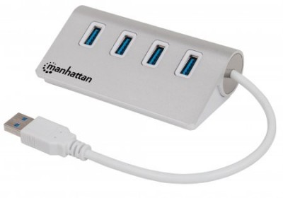 Hub USB MANHATTAN 163767 - USB 3.0, 5000 Mbit/s, 4 x USB 3.0 A, Blanco, 4 puertos