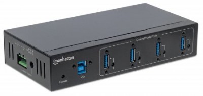 Hub industrial MANHATTAN USB 3.0 de 4 puertos - USB 3.0, 5000 Mbit/s, USB 3.0, Negro, 4 puertos