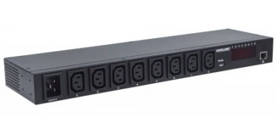 Barra Multicontactos INTELLINET 8 salidas para montaje en rack de 19" - Metal, Negro, Metal