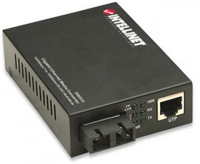 Convertidor de Medios INTELLINET Gigabit Ethernet - Alámbrico, 220 m, LAN/Enlace/Poder