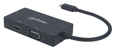 Convertidor de USB-C a Multipuertos de A/V MANHATTAN 152983 - USB C, VGA/DVI/HDMI, Macho/hembra, Negro