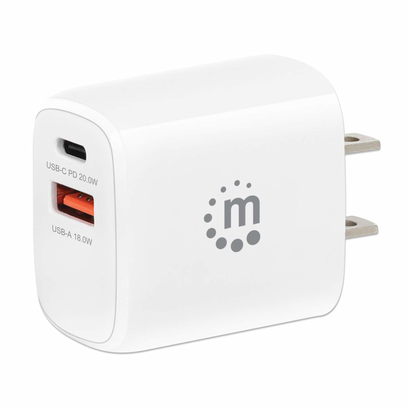 406291 Cargador de pared mini para carga de energía por USB de 2 puertos - 20 W - enchufe de EUA, Color blanco