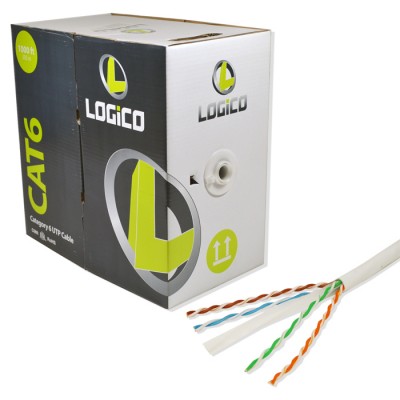 BOBINA UTP Cat 6 LOGICO C6EU2802 - 305 m, Color blanco, Interior, Cat6, 100  Cobre