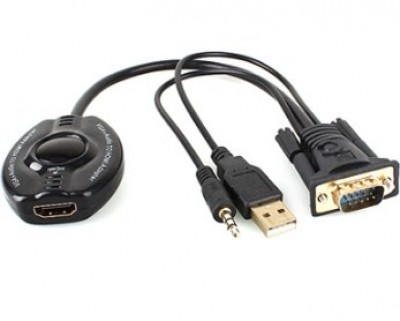 Convertidor VGA a HDMI - VGA a HDMI+ Audio 3.5mm, Negro, BROBROTIX, 150620